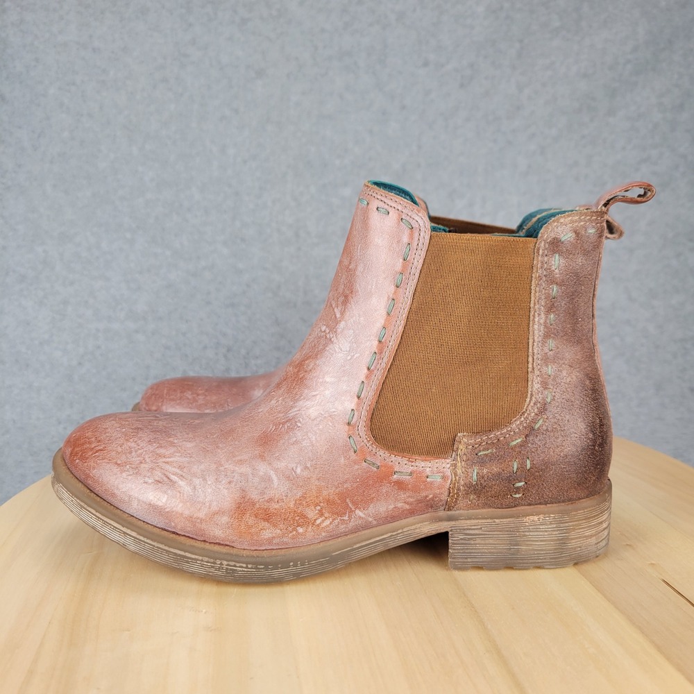 Roan Bed Stu Hostile Chelsea Boots Women 7 Tan Rose Gold Distressed Leather Zip - Picture 2 of 11